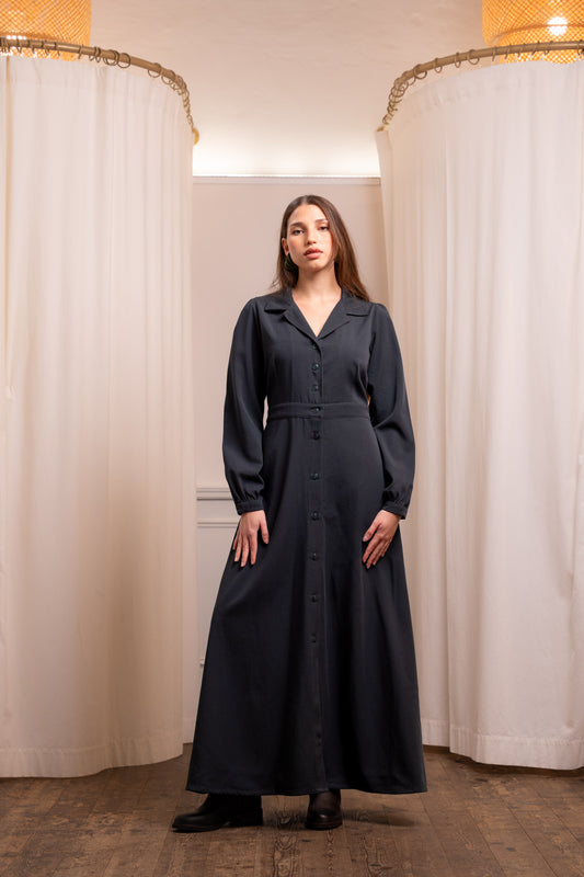 Chemisier Verde Scuro Lana - Abito Camicia Sartoriale Made in Italy