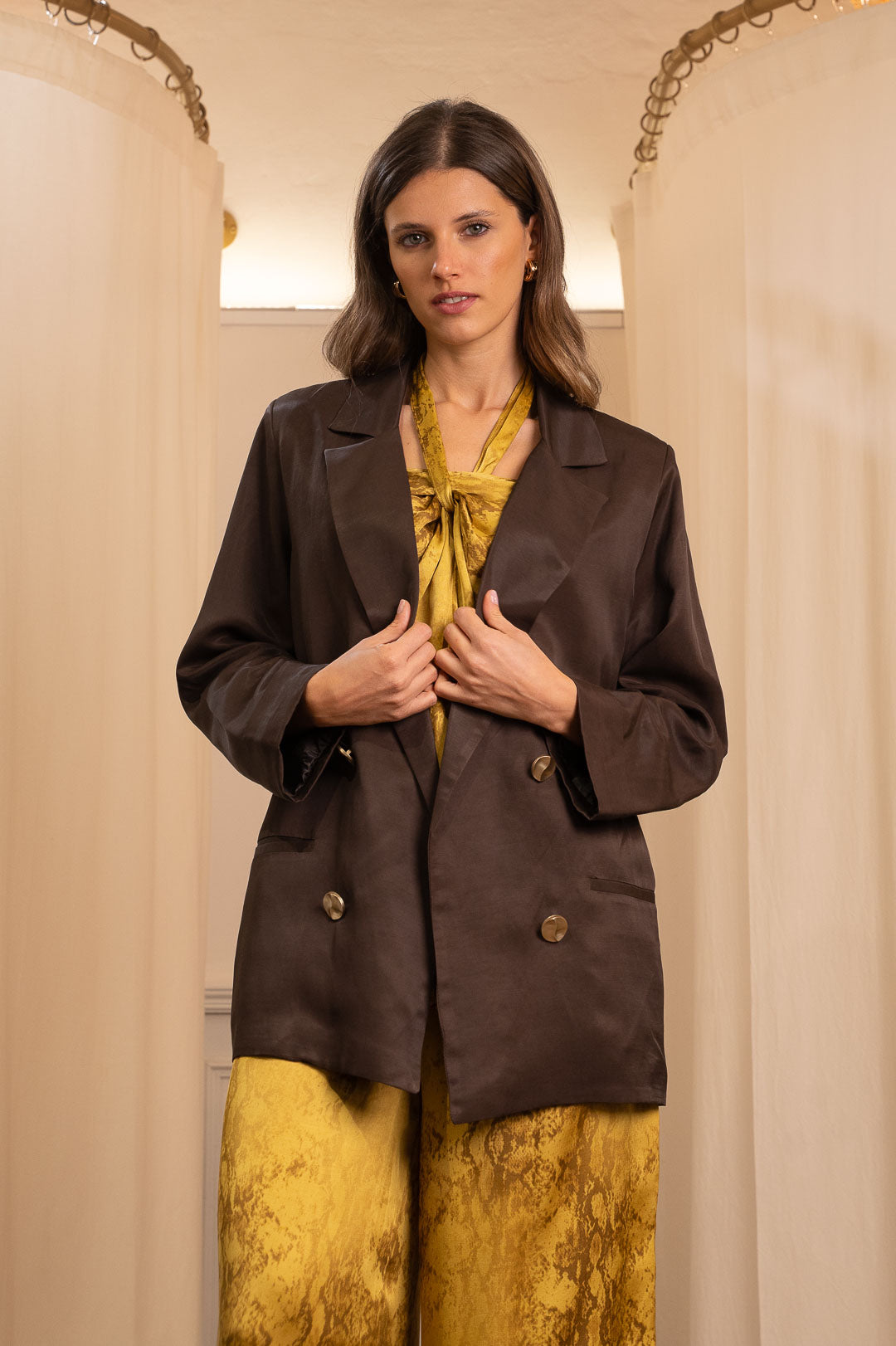 Giacca Blazer in Lino e Viscosa Cioccolato – Eleganza Sartoriale