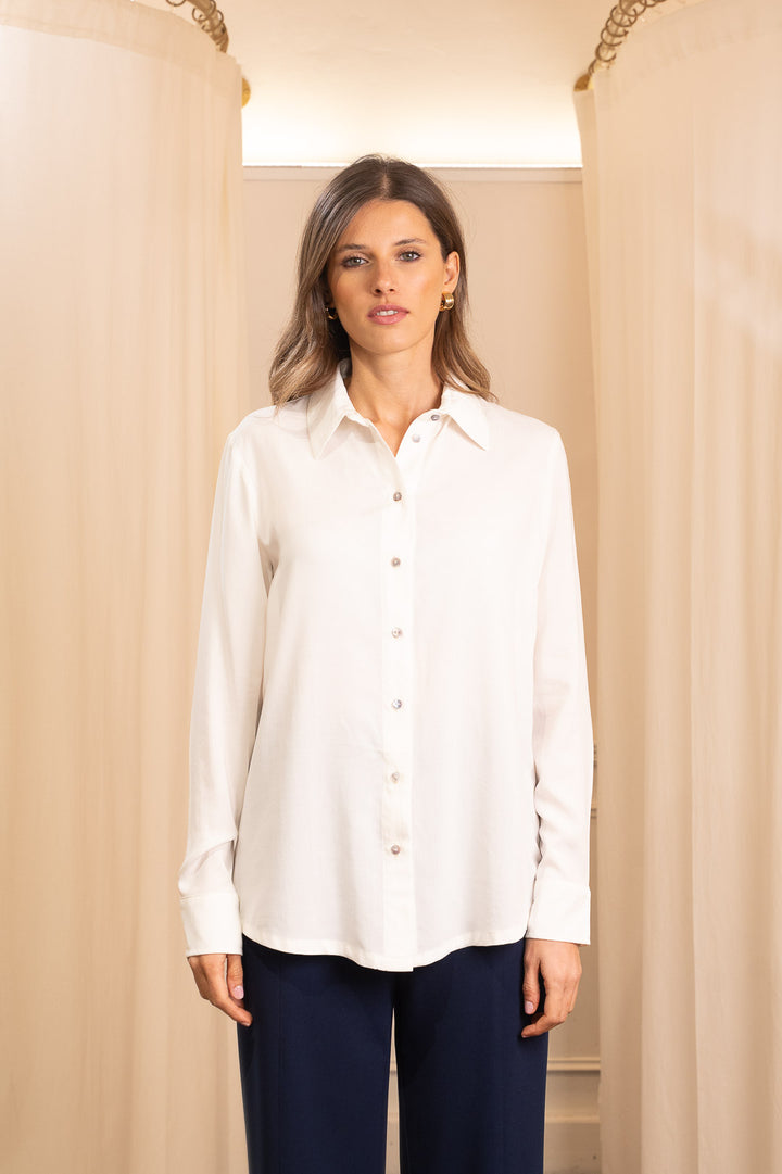 Camicia Classica in Viscosa Bianca