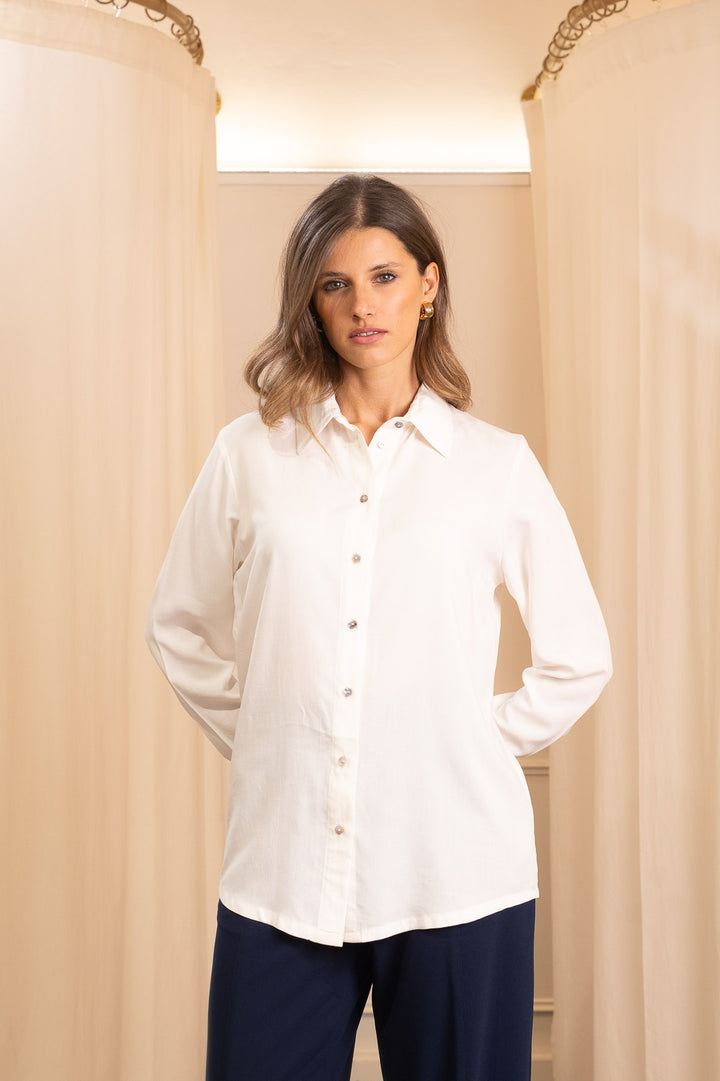 Camicia Classica in Viscosa Bianca