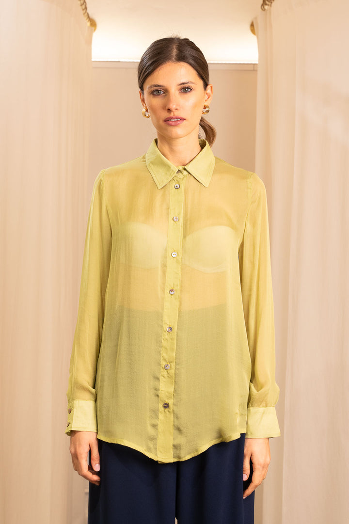 Camicia in Seta Pura Verde Acido