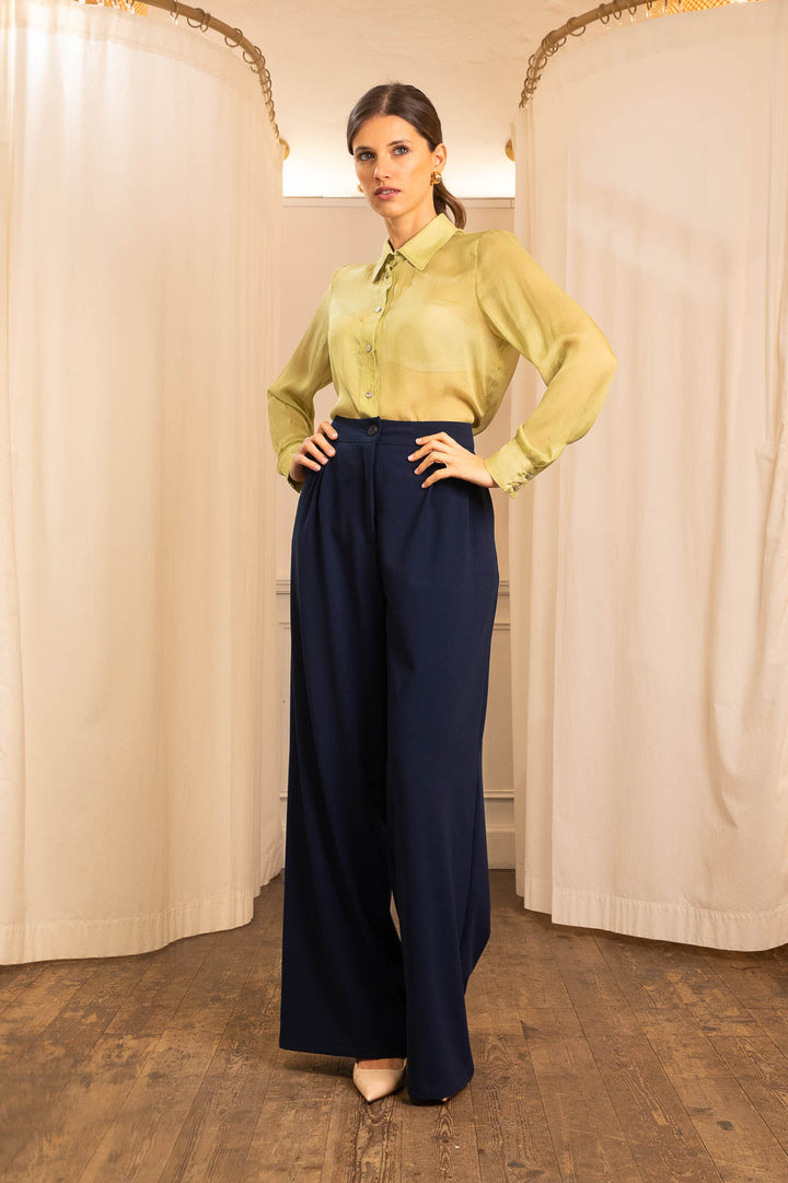 Camicia in Seta Pura Verde Acido