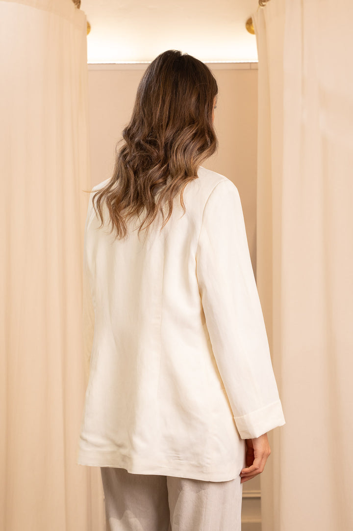 Giacca Blazer in Lino e Viscosa Bianco Burro – Eleganza Sartoriale