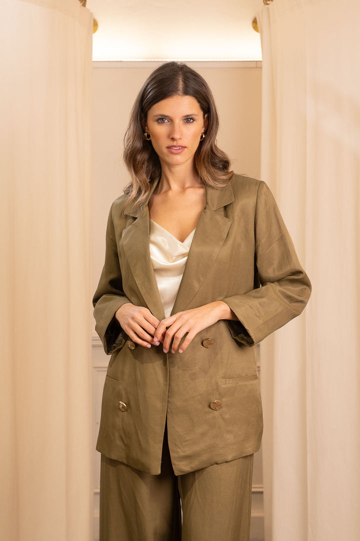 Giacca Blazer in Lino e Viscosa Verde – Eleganza Sartoriale