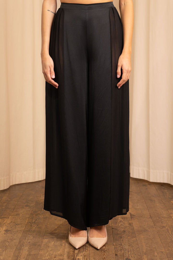 Pantalone Palazzo in Raso e Georgette Nero