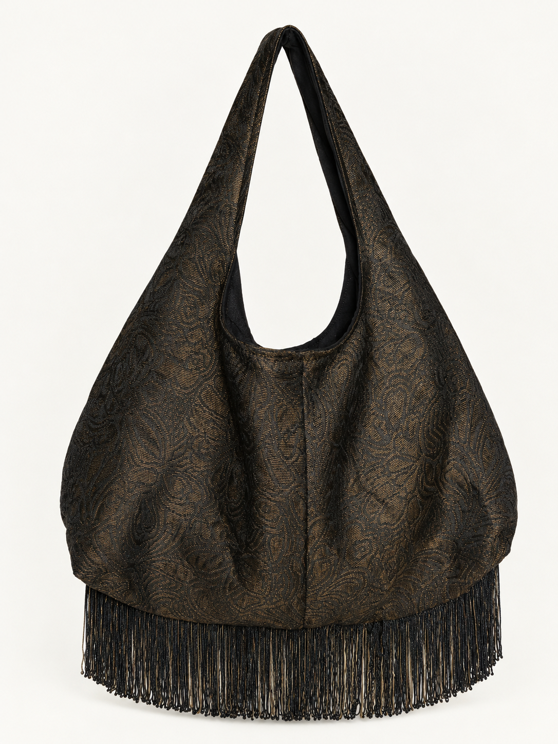 Borsa Veronica marrone in broccato con frange