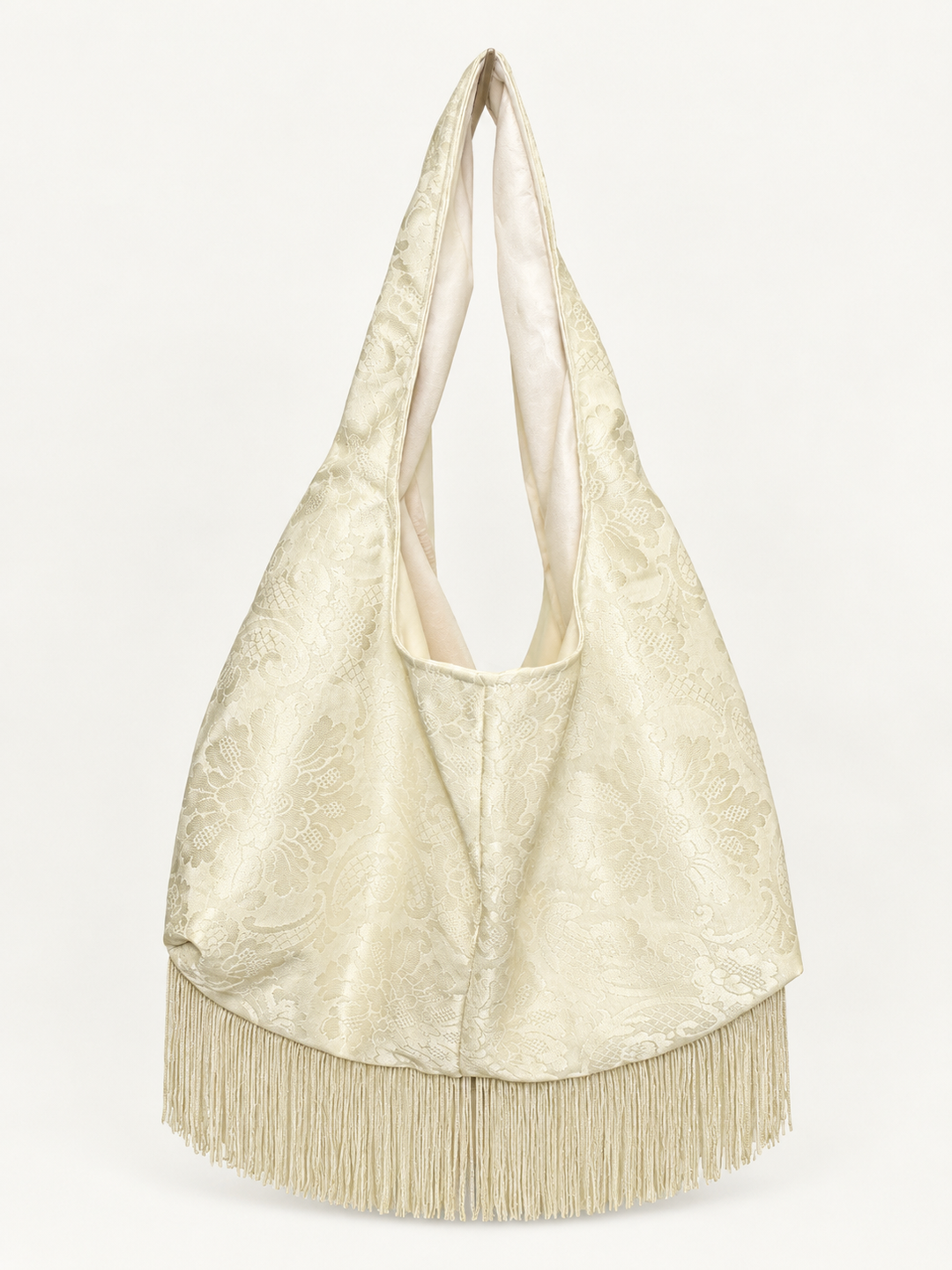 Borsa Veronica bianca in broccato con frange