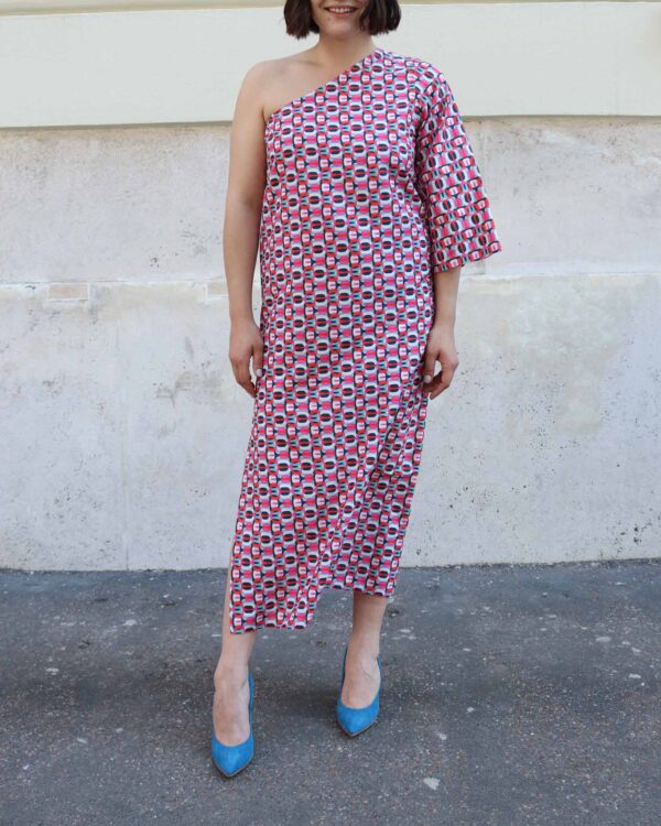 Geometric patterned dress with side slit