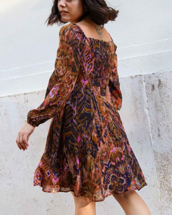 Abito fantasia in georgette - scollo a cuore manica lunga