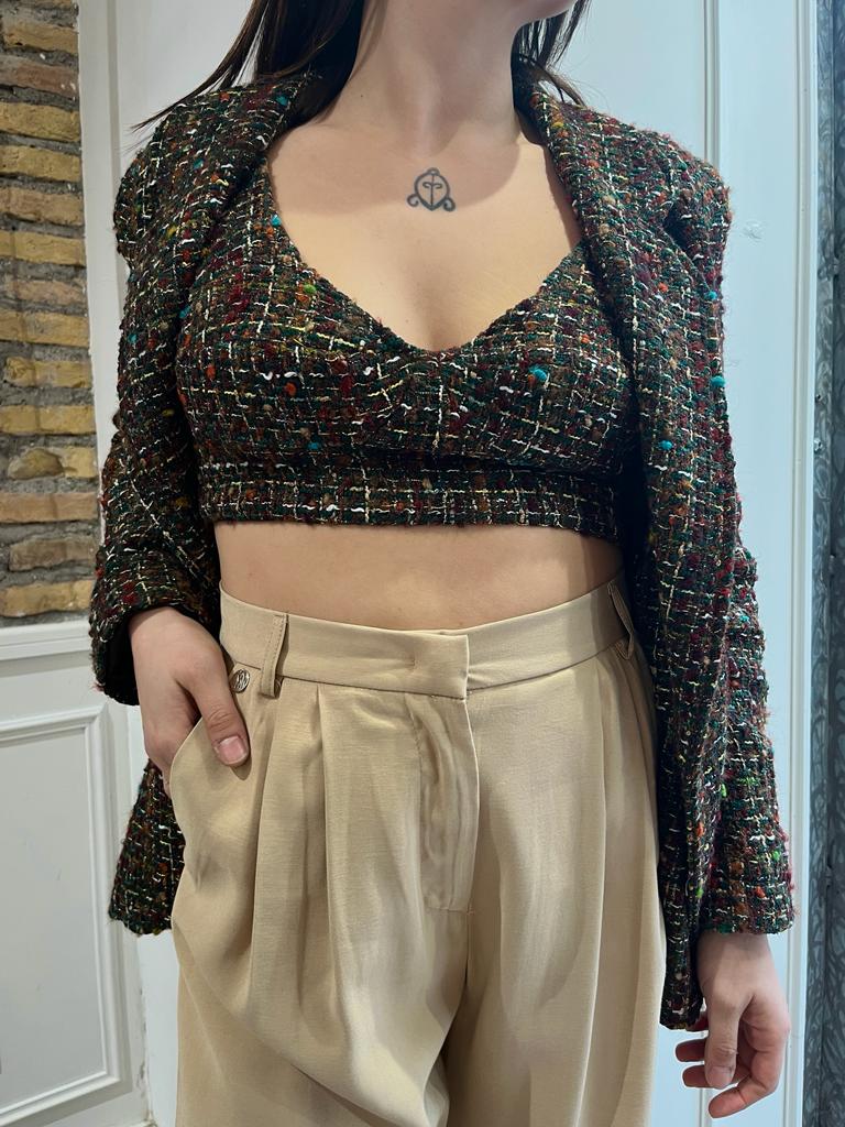 Top in tweed marrone - Top corpetto in tweed marrone con coppa strutturata ed elastico sulla schiena, per renderlo ancora più comodo. Composto esclusivamente da fibre naturali, è realizzato in Italia direttamente da noi, firmato Evìta!